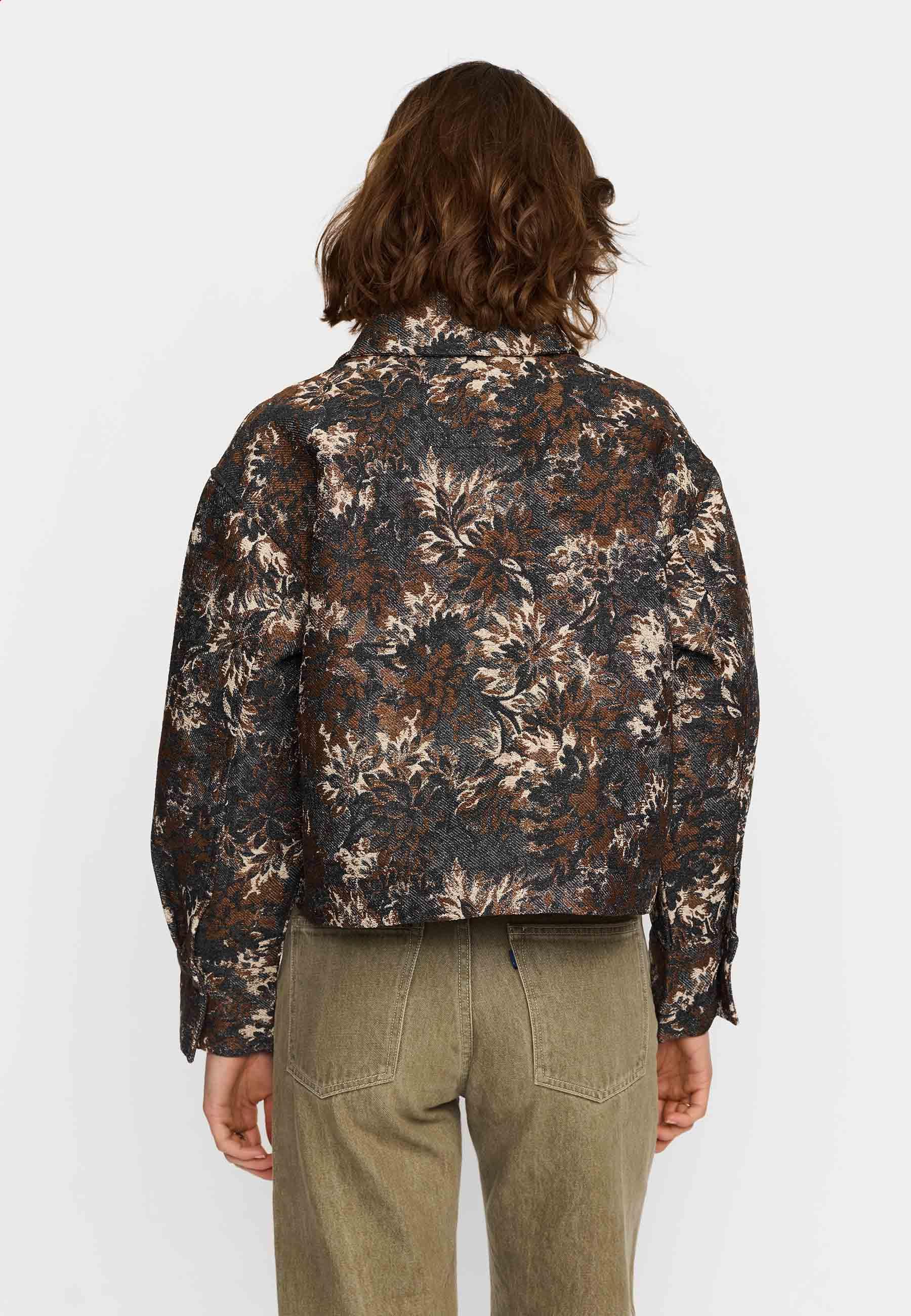 Selfhood Cropped Shirt Damen Jacquard Denim Overshirt Jacke schwarz